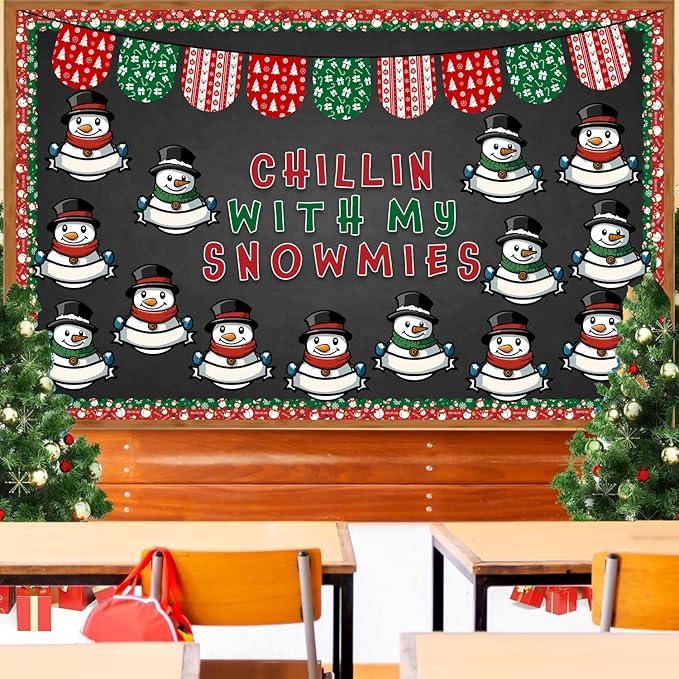 Snowman Bulletin Board Kit Christmas Classroom Decorations, Chillin with My Snowmies Winter Bulletin Board Christmas Bulletin Board Party Decorations