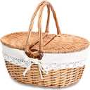 Wicker Picnic Basket with Removable Liner Empty Picnic Baskets with Lid, Picnic Hamper with Foldable Handles for Picnic 2, Natural Color, Large