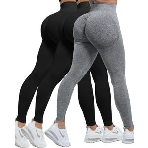 CHRLEISURE Workout Leggings Sets for Women, Gym Scrunch Butt Butt Lifting Seamless Leggings 3 Piece (Medium, 3 Packs - Black/Black/Gray)