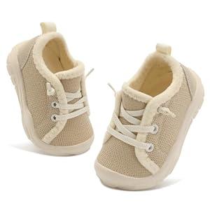 FEETCITY Toddler Tennis Shoes Toddler Sneakers Baby Walking Shoe Boys Kids Barefoot Shoes Beige 7