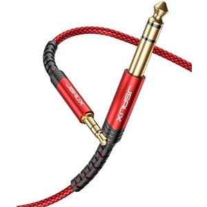 JSAUX 1/4 to 1/8 Cable Stereo Audio Cable 10FT, 6.35mm 1/4" Male to 3.5mm 1/8" Male TRS Bidirectional Stereo Audio Cable Jack for Guitar, Home Theater Devices, Speaker and Amplifiers-Red