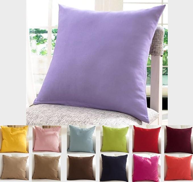 Set of 2 TangDepot Handmade Decorative Solid 100% Cotton Canvas Throw Pillow Covers/Pillow Shams, (18"x18", Light Purple Lavende)