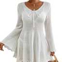 Bsubseach Crochet Bathing Suit Cover Up for Women Long Sleeve Knit Swimsuit Coverups Sexy Sun Dress White XL