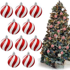 Jutom 10 Pieces Christmas Glitter Ball Ornaments 2.4 Inch Hanging Ornaments Balls for Tree Mini Christmas Xmas Swirl Decorative for Holiday Decor (Red)