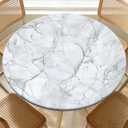 Round Fitted Table Cover with Elastic Edge Design Table Cloth Waterproof Stain-Resistant Wipeable Outdoor Tablecloths Fits 31"-35" Round Tables for Camping, Picnic, Dining, Indoor (Marble)