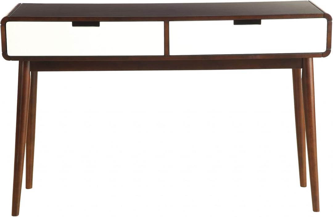 HomeRoots Mahogony and White Double Drawer Console Table