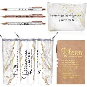 6 Pcs Valentines Day Employee Appreciation Gifts Bulk for Women Difference Maker Gift Thank You Gift Leather Journal with 3 Ballpoints Tumbler Makeup Bag for Coworker Employee Teacher Nurse(White)