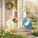 Geyoga 2 Set Spring Goose Outfit Gardener Lawn Porch Goose Clothes Easter Couple Clothing 23 High Garden Costume for Spring Easter Patio Yard Outdoor Decoration (Blue and Pink)