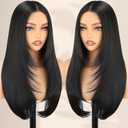 NOSTALGIA Black Wear and Go Glueless Wigs Straight Lace Front Wig Pre Cut Glueless Synthetic Layered Wig 24 Inch Middle Part Closure Wig For Women