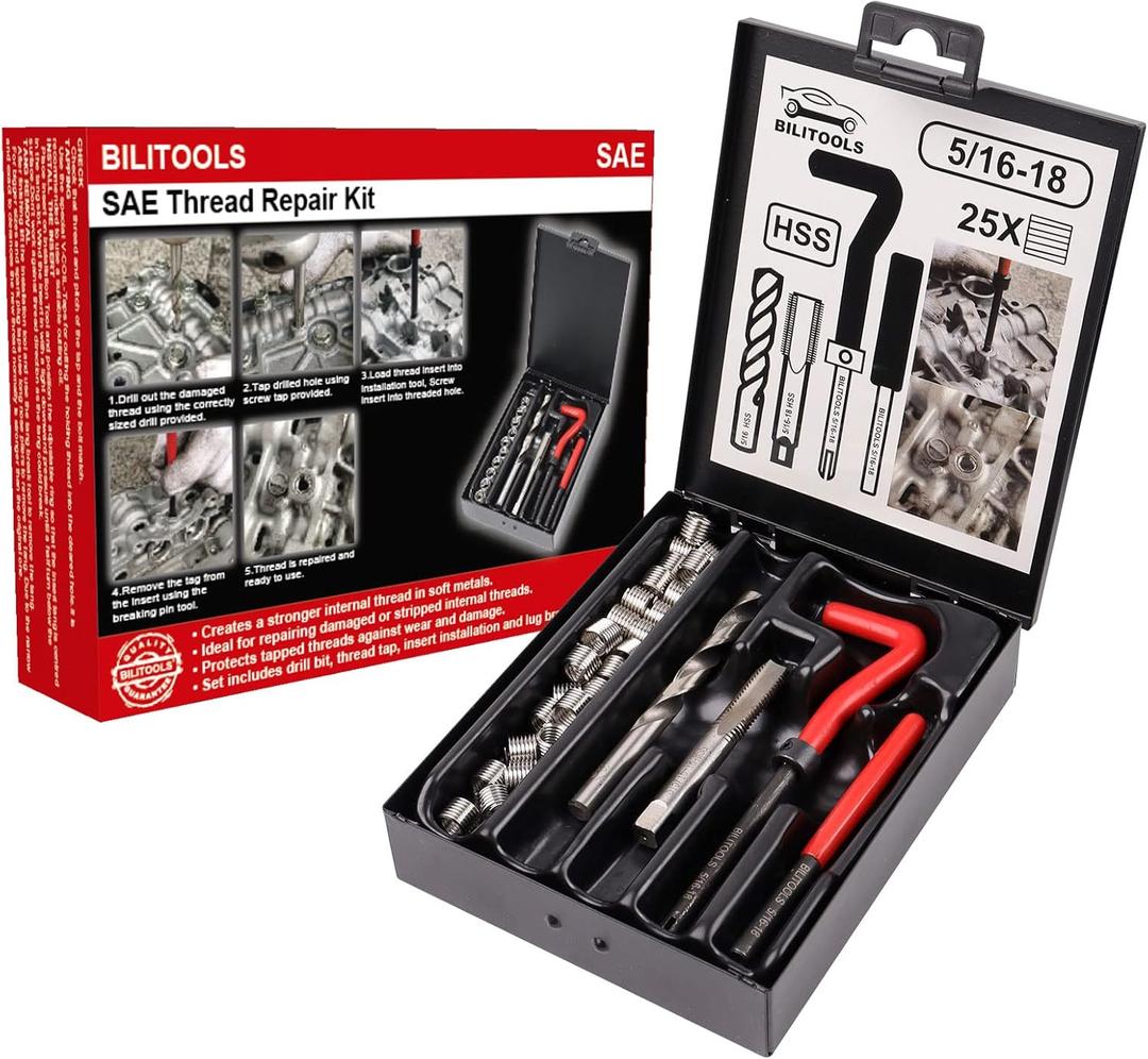 BILITOOLS 5/16-18 inch Thread Repair Kit, HSS Drill Helicoil Repair Kit SAE