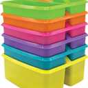 Teacher Created Resources Assorted Bright Colors Portable Plastic Storage Caddy 6-Pack for Classrooms, Kids Room, and Office Organization, (Lime, Orange, Pink, Purple, Teal, and Yellow) 3 Compartment