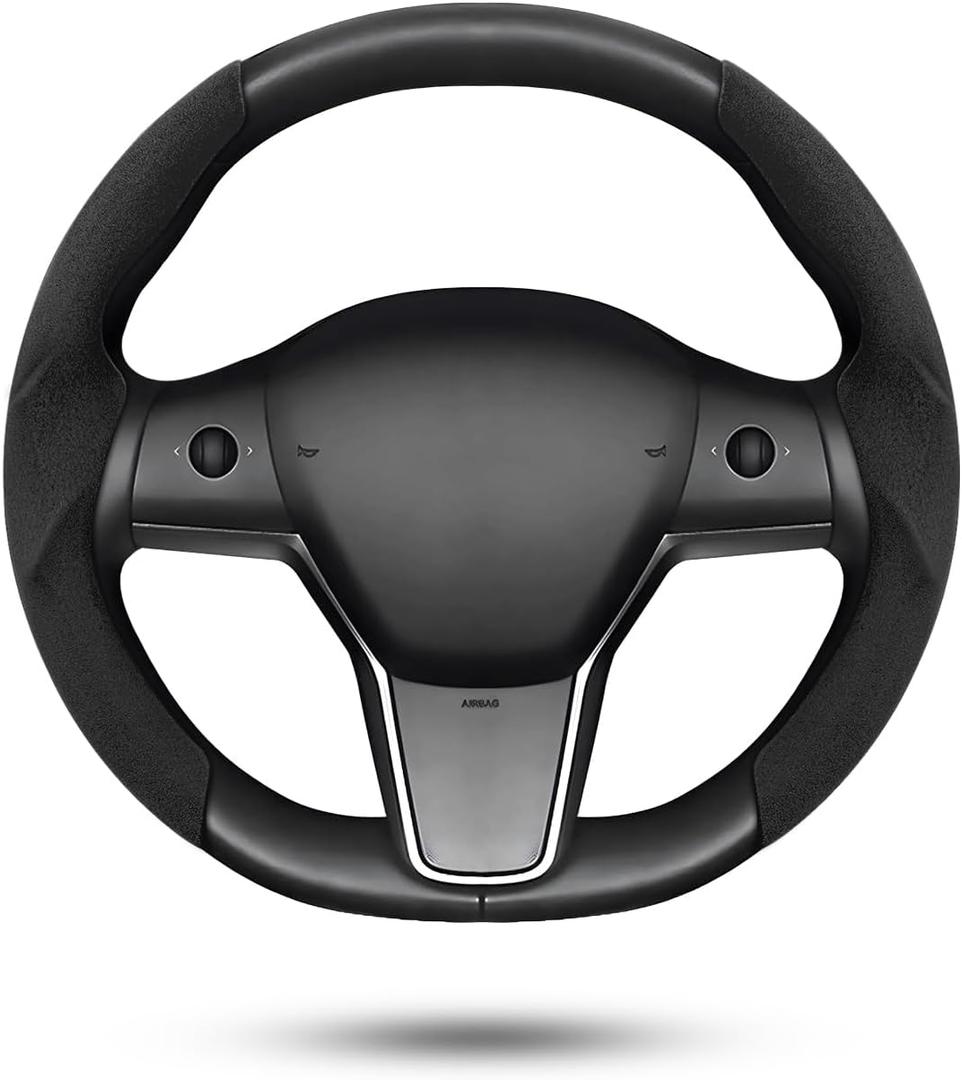 Shademax Custom-Fit for Tesla Steering Wheel Cover, Tesla Model Y 2020-2025 /Model 3 2017-2023Suede Steering Wheel Cover Protector, Non-Slip, Model Y/3 Accessories (Black)