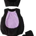 Kuriozud Cute Fuzzy Animal Costume for Baby Girl Boy Halloween Costume Romper with Hat and Leg Warmer 4pcs Cosplay Outfit (6-9 Months, Cat Black Purple)