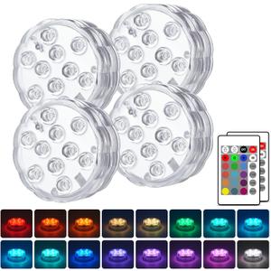 Pool Lights with Remote Control, 16 Color Changing Battery Operated Lights, Hot Tub Lights for Pond Bathtub Halloween Pumpkin Decor 4 Pack