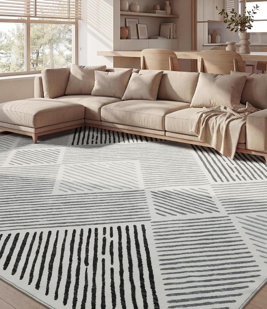 YIHOUSE 8x10 Black and White Rugs for Living Room, Large Diamond Area Rug, Modern Non-Slip Washable Rug for Bedroom, Office, Dining Room