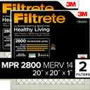 Filtrete 20x20x1 Air Filter, MPR 2800, MERV 14, Healthy Living Ultrafine Particle Reduction 3-Month Pleated 1-Inch Air Filters, 2 Filters