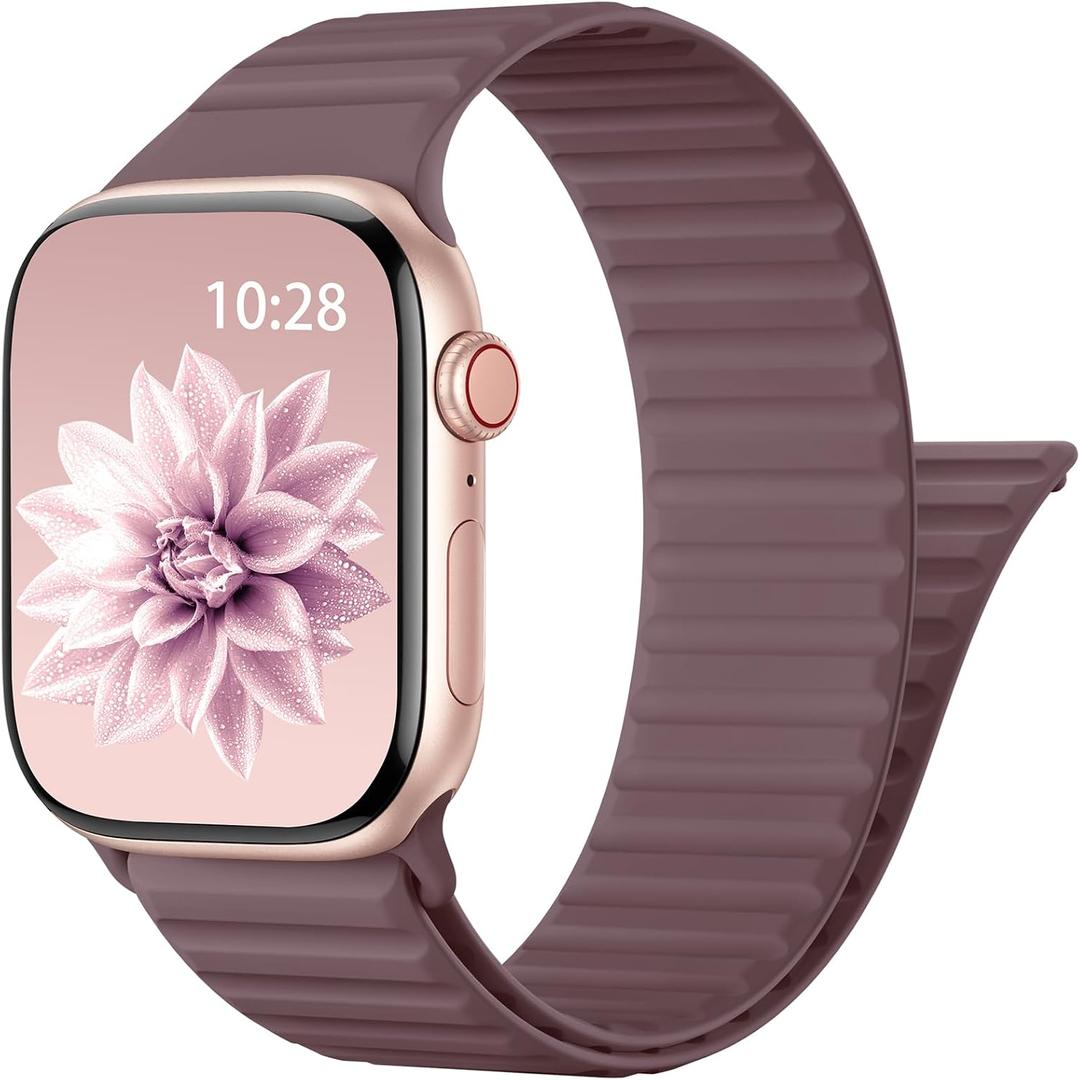 Patented Magnetic Sport Silicone Band Compatible with Apple Watch Bands 40mm 38mm 41mm 44mm 45mm 42mm 49mm Women Men, Soft Silicone Sport Loop Strap for iWatch Series 11 10 9 8 7 6 5 4 3 2 1 SE Ultra