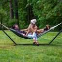 SUNCREAT Hammocks Extra Large Double Hammock with 12 ft Stand, 475lbs Capacity, Outdoor Portable Hammock with Hardwood Spreader Bar, Extra Large Pillow, Gray Green