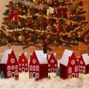 Breling 13 Pcs Christmas Village Set, Red Cardboard Christmas Village House with 500 g Fluffy Snow Cotton in 6 Paper Distinct House for Xmas Tabletop Mantel Display Winter Centerpiece