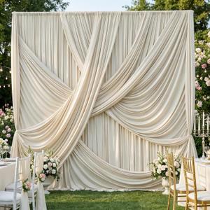 50x12 ft Beige Backdrop Curtains for Weddings Parties, Birthdays and Photos, W5' x H12'