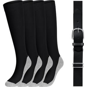 Haysandy Baseball Sock and Belt Combo Set of 2 Thick Adjustable Softball Socks with Elastic Waist Belt for Youth Adults (Large, Black)