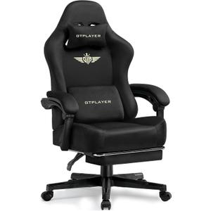 GTPLAYER Big and Tall Gaming Chair 400lbs Heavy Duty Office Chair with Footrest,High Back Pocket Spring Ergonomic Computer Chair for Adults,Wide Comfy Seated Cushion with Linkage Armrests, Black, Large