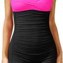 Tempt Me Women Tummy Control One Piece Swimsuits with Shorts Boyleg Retro Bathing Suit Halter Swimwear (Large, Pink Black)