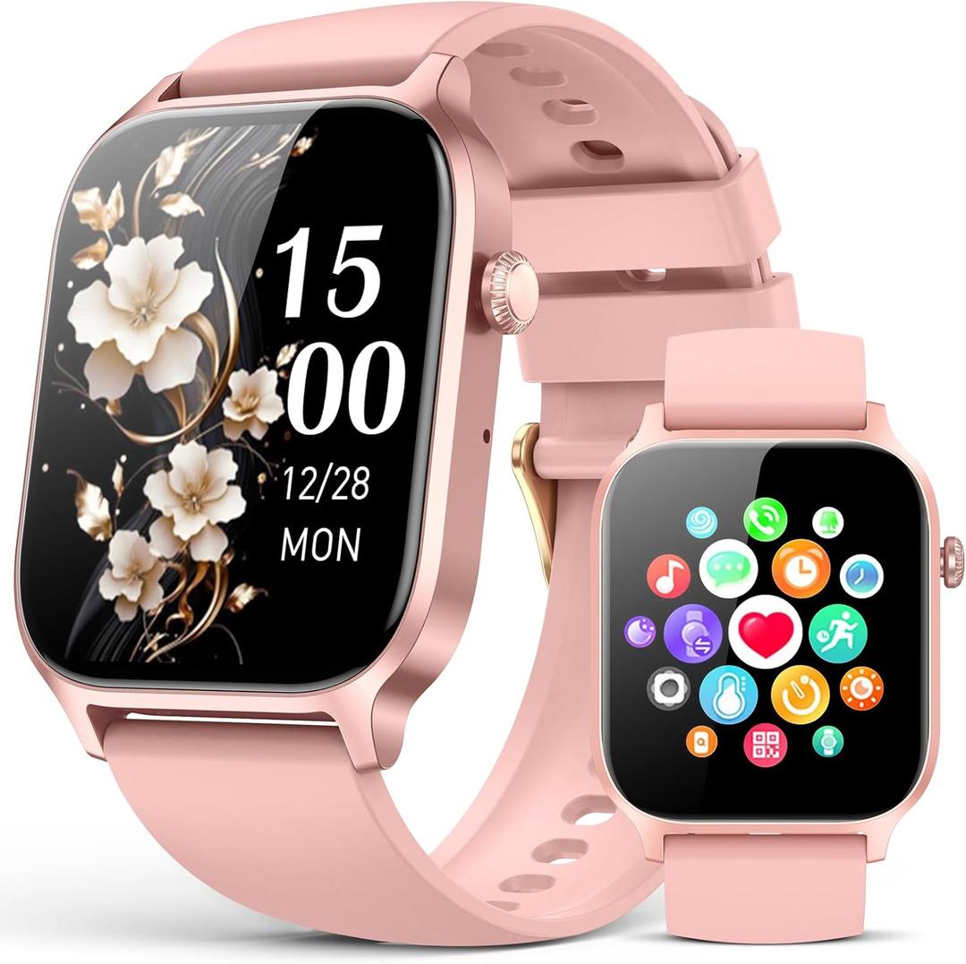 Smart Watches for Women Men, Fitness Tracker Watch with 110 Sports Modes, Step Counter/Sleep Monitor/Pedometer, IP68 Waterproof, Bluetooth Call & Music Control Smartwatch for iPhone/Android (Pink)