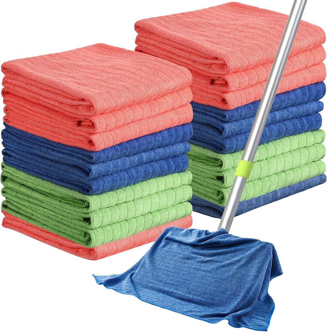 Nuanchu 20 Pieces Extra Large Microfiber Cleaning Cloth Rags Towels Bulk 20 x 28 Inch Washable Microfiber Reusable Car Drying Towel for Home Cleaning Car Wash Pet Drying, Red, Green, Blue