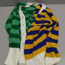 Saodimallsu Womens Striped Cardigans Color Block Button V Neck Open Front Ribbed Knit Loose Trendy Sweater Coats (Medium, Pink)