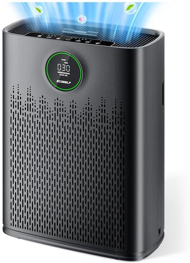 Air Purifiers for Home Large Room, Cover Up to 2400 Ft with True HEPA Filter, Smart Mode, PM2.5 Air Quality Display, 22dB Sleep Mode, Aromatherapy with 2X-Purification & 360Air Outlet, HAP603, Black
