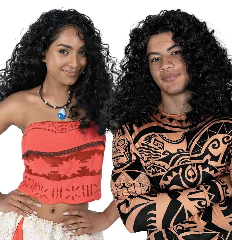 Morph Polynesian Curly Wig for Maui Role Play, Halloween Costume Hair for Men and Women, Black Cosplay Accessory, One Size