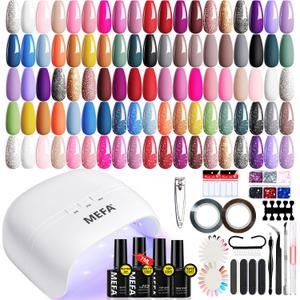 MEFA Gel Nail Polish Kit with U V Light, 32 Colors All Seasons Soak Off Gel Polish Nail Set with Matte/Glossy Glitter Base Top Coat Manicure Tools Nails DIY Decorations Gifts for Women