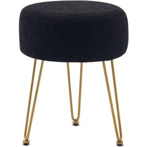 WROCFURSTAR Vanity Stool, Teddy Velvet Ottoman Foot Stool, Dressing Table Seat with Metal Leg Vanity Chair for Bedroom, Living Room, Entryway, Offices