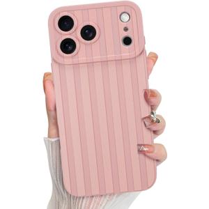 KANGHAR Compatible with iPhone 17 Pro Max Case 2025, Silicone Stripes Cute Pattern, Camera Protection Soft Slim Phone Cover for Girls Women -Pink