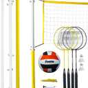 Franklin Sports Volleyball + Badminton Combo Sets - Backyard + Beach Outdoor Volleyball + Badminton Net Set - Portable Badminton + Volleyball Net with Poles - Volleyball, Rackets + Birdies Included