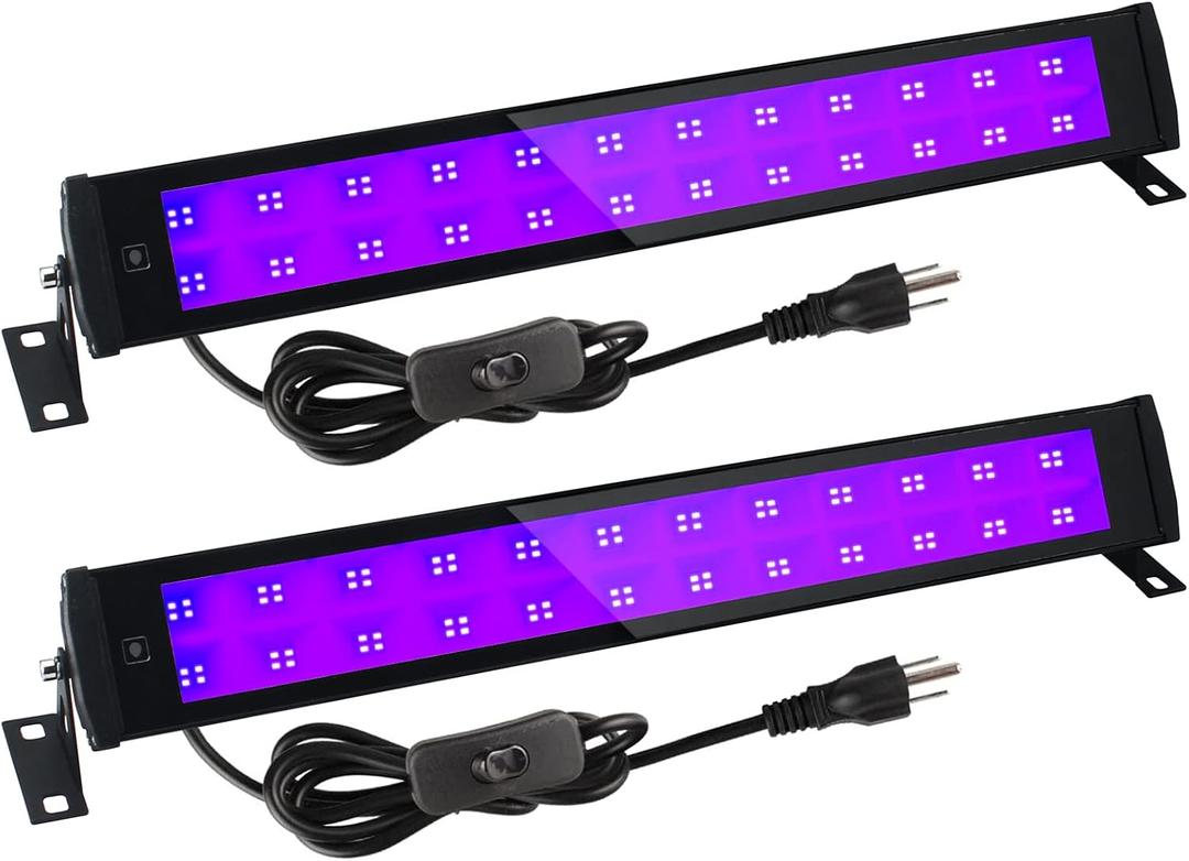 50W Black Light Bars Waterproof Portable 395-405nm UV LED Blacklights with Plug+ON/Off Switch+5ft Cord for Fluorescent Poster/Body Paint/Bedroom/Uranium Glass Display/Xmas Glow Party(2 Pack)