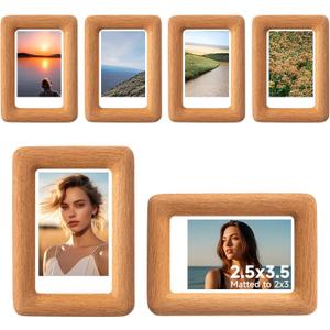 Novabright 4 Pack Wooden Picture Frame 2.5x3.5 with Mat for 2x3 Photos, Solid Teak Wood Small Picture Frames, Tabletop and Wall Mount Display