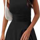 MEROKEETY Women's 2026 Summer Mini Dress Crewneck Sleeveless Ruffle Pleated Tiered Party Club Dresses (L)