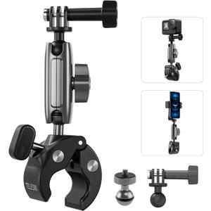 TELESIN Super Clamp Camera Mount with 360 Dual Ball Head, Bike/Bicycle/Motorcycle Handlebar Mount for DJI Osmo Pocket 4/ DJI Osmo Action 6/ Action 5 Pro/Osmo Nano/Action 4/Hero 13 12 11/Insta 360 X5