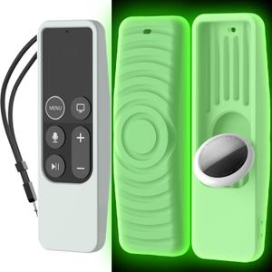 AhaStyle Protective Case for Apple TV Siri Remote with AirTag Holder, Anti Slip Silicone Cover Compatible with Apple TV 4K [1st Gen] (Glow Green)