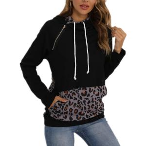 Barlver Women's Casual Hoodies Long Sleeve Sweatshirts Cowl Neck Drawstring Hooded Pullover Top with Pockets (X-Large, B-leopard)