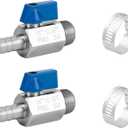 2Pack 3/8" Hose Barb to 1/4" NPT Male Mini Ball Valve 304 Stainless Steel Shut Off Valve with Clamps Kit for Air Water Fuel Gas (3/8" Barb x 1/4" NPT Male)