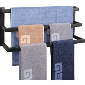 NearMoon Bathroom Towel Bar, Towel Rod Holder, Square Shelf Rack Hanging Towel for Bath, Thicken SUS304 Stainless Steel Towel Rack Wall Mounted-3-Tier Bath Accessories (24 Inch, Matte Black)