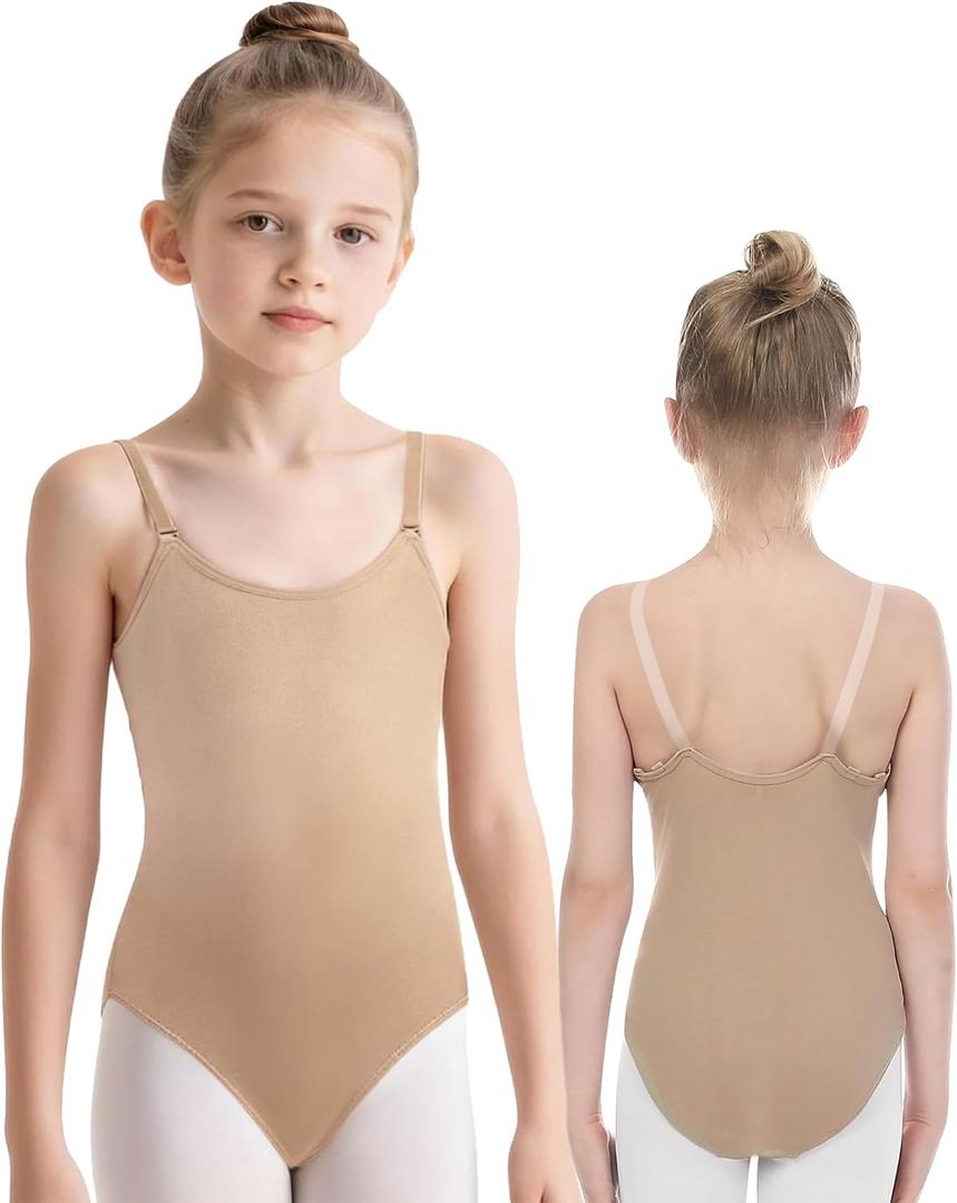 iMucci Professional Leotards for Girls Nude Leotard Seamless Camisole Undergarment with Transition Clear Strap, Medium