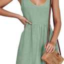 CNJFJ Womens Summer Shoulder Tie Strap Babydoll Dress Casual Scoop Neck A-Line Skater Swing Mini Sundress Green, Medium