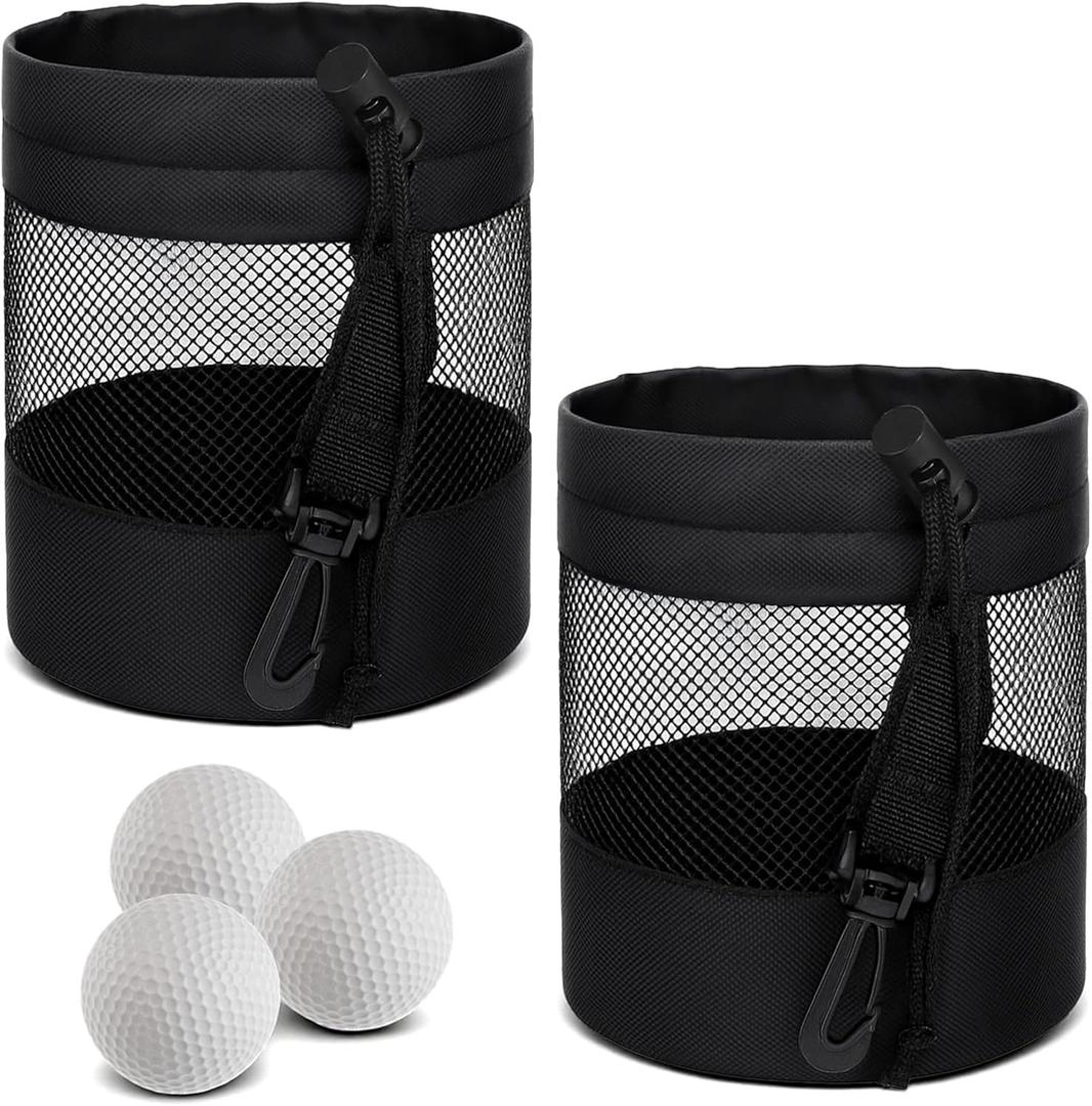 2 Pcs Golf Balls Storage Bag,Nylon Net Golf Ball Bag with Drawstring for Storing Golfs Balls Outdoor Carrying,Black