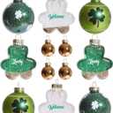 WDS WONDROUS 12-Piece St Patricks Day Ornaments Set, Mixed Size Shamrock Lucky Welcome Decor with Gold Glitter for Christmas Tree Home Party Spring Decor, Irish Glass Ball Hanging Decorations (Green & White & Gold)