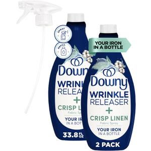 Downy Wrinkle Releaser Spray, All In One Formula, Removes Wrinkles, Static and Odor Eliminator, Crisp Linen Scent, 33.8 Fl Oz, Pack of 2 