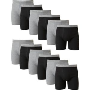Hanes mens Underwear Boxer Briefs Pack, Cool & Breathable Cotton Moisture-wicking Underwear for Men, No Ride Up (Medium, Black/Gray - 12 Pack)